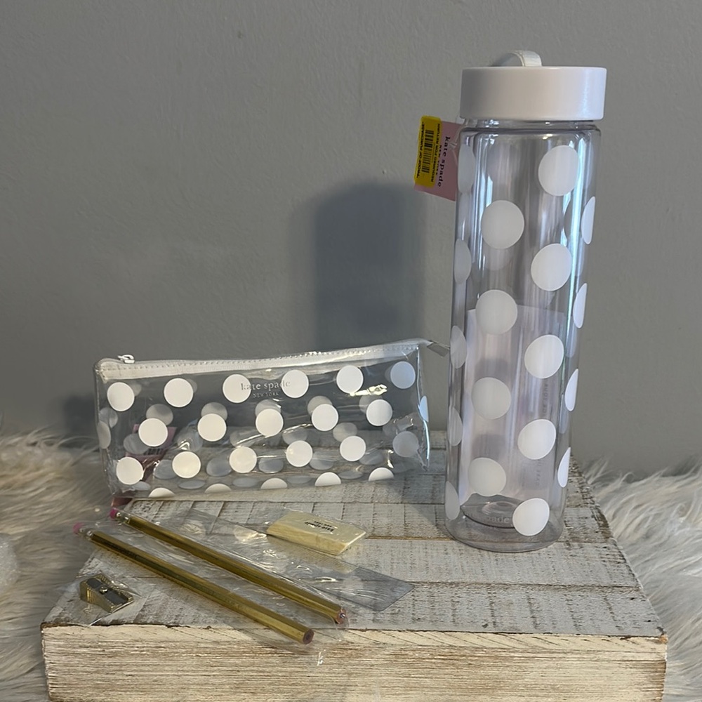 Nwt Kate spade dot water bottle and pencil case set